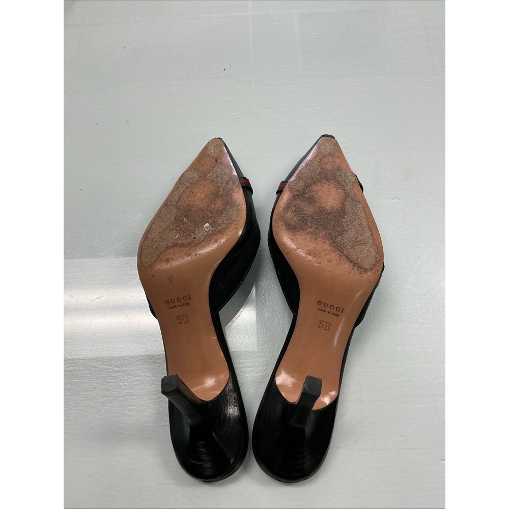 Gucci | Auth Black Leather Canvas Pointed Toe Ribbon Size 5 - Picture 7 of 7